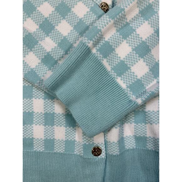 Draper James Lg Blue White Checked Button Cardigan In Excellent Preowned Cond0 - Picture 5 of 5